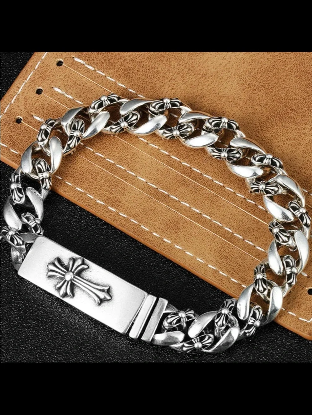 Chrome Hearts Silver Cross Link ID Bracelet
